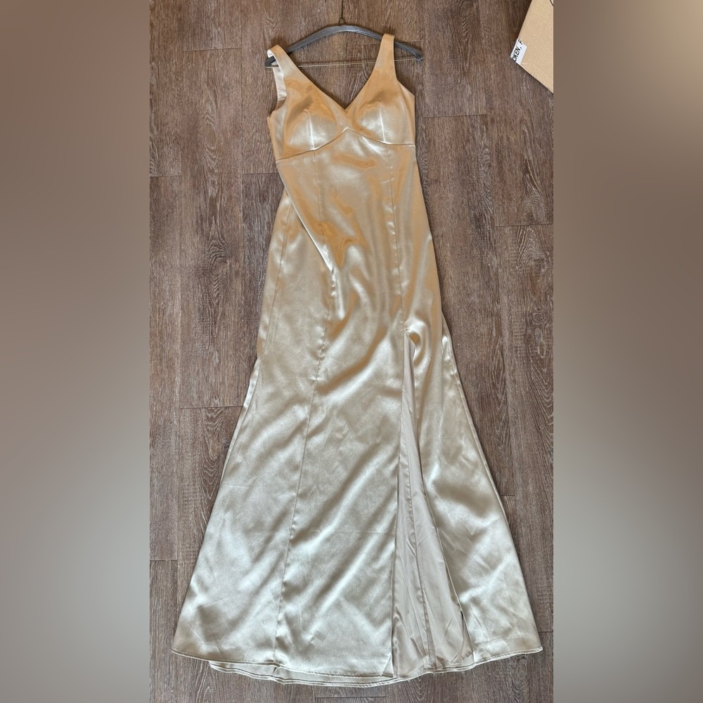 Birdy Grey Elegant Satin Maxi Skirt in Gold